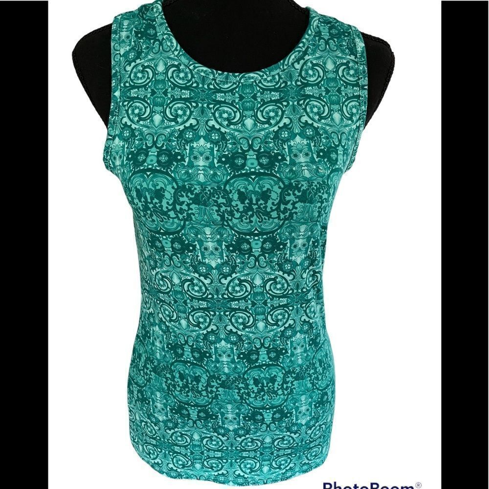 ATHLETA round neck green paisley style print tank top, size XS
